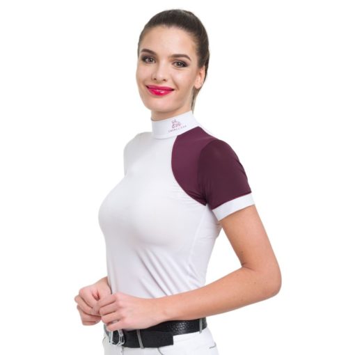 Simply Dame 短袖 Cavalliera 马术衬衫白色-紫红色 XXL